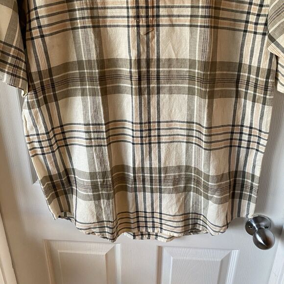 Antigua Men’s Medium Casual Button Up Shirt Plaid Linen Blend NWT Short Sleeve - Picture 3 of 9